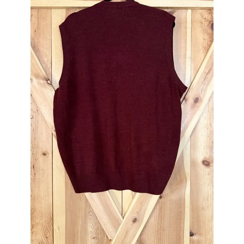 Vintage 90s Dockers Men Argyle Sweater Vest Red Black Diamond Knit Preppy Office